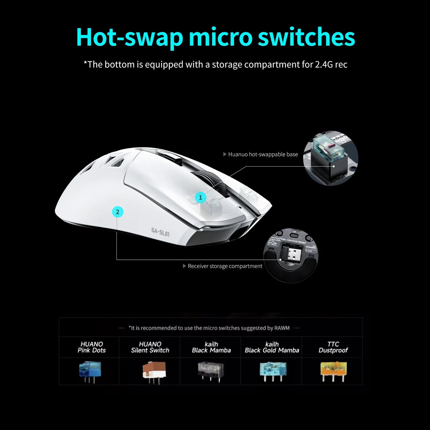 RAWM SL01C Wireless Lightweight Gaming Bluetooth Mouse Tri-Mode E-sports Gamer Mini Hollow PAW3311 PC Laptop Office Accessories