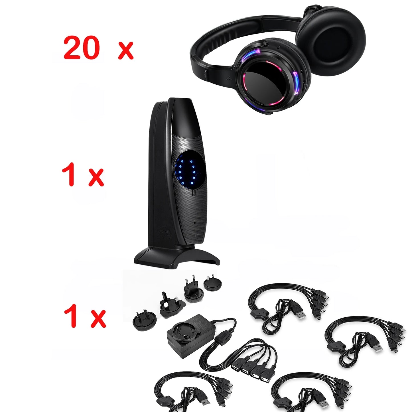Silent Disco Wireless Headphones with LED Rechargeable Battery RF System for Silent Parties, Clubs, Meetings, Concerts