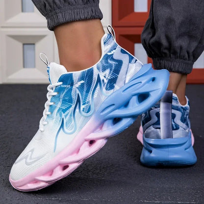 Men's Casual Sports Shoes Breathable Lightweight Flame Print Sports Shoes Summer Outdoor Tennis Running Hiking Shoes for Men