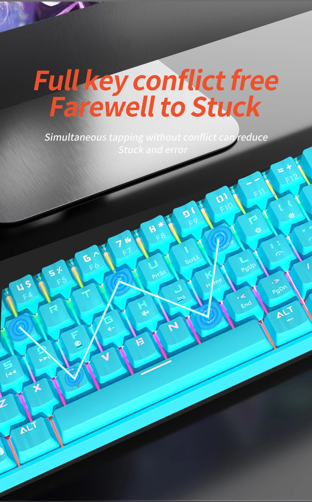 MUCAI MK61 USB Gaming Esports Mechanical Keyboard 61 Key Red Axis Wired Detachable Cable RGB Backlight Hot Swap