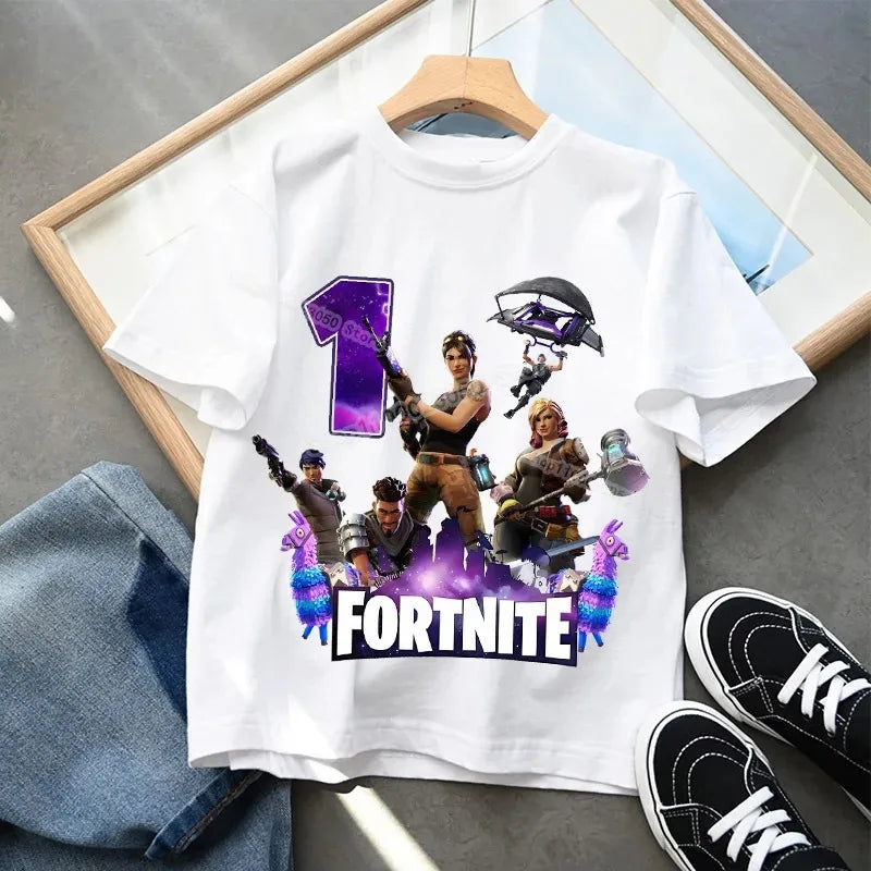 Detské narodeninové tričko Fortnite s číslom pre dievčatá a chlapcov, letné detské bavlnené tričko s krátkym rukávom na párty, darček pre batoľa