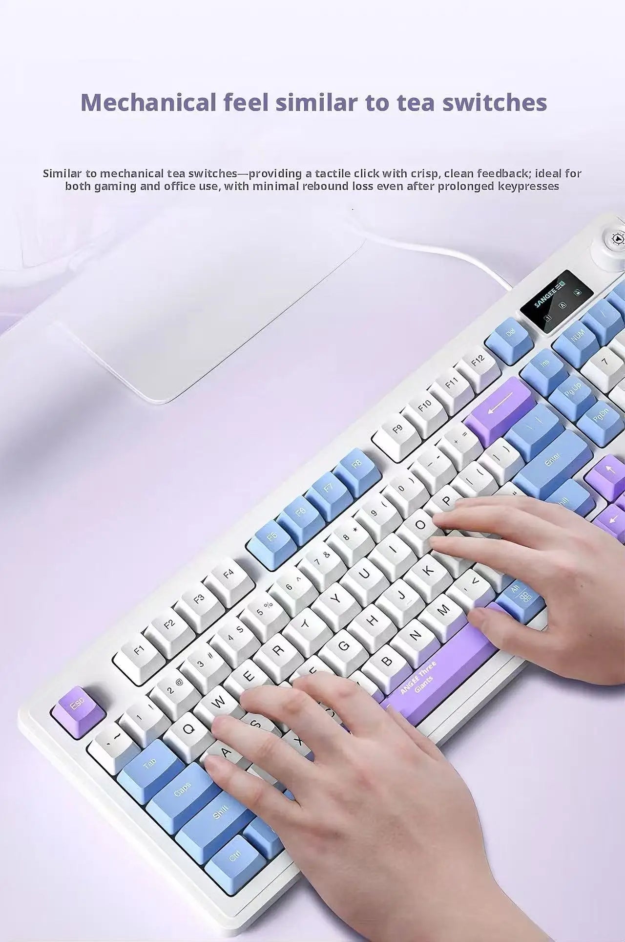 SANGEE Wired 98 Keys Keyboard Mouse Combo with LCD Screen Mechanical Feel RGB Backlit Silent Gaming Office Kit for PC Laptop