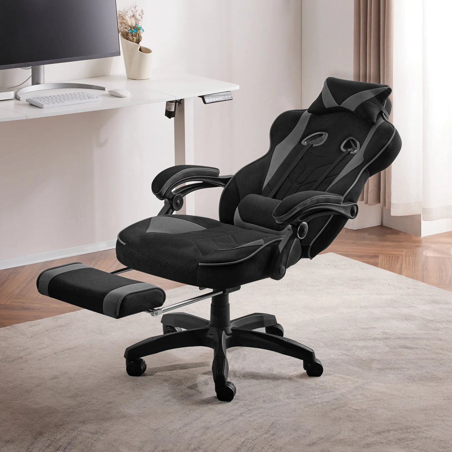 WOLTU Ergonomic Gamer Computer Chair Executive Office Chair Breathable Gaming Chair with Lumbar Cushion Headrest Footrest