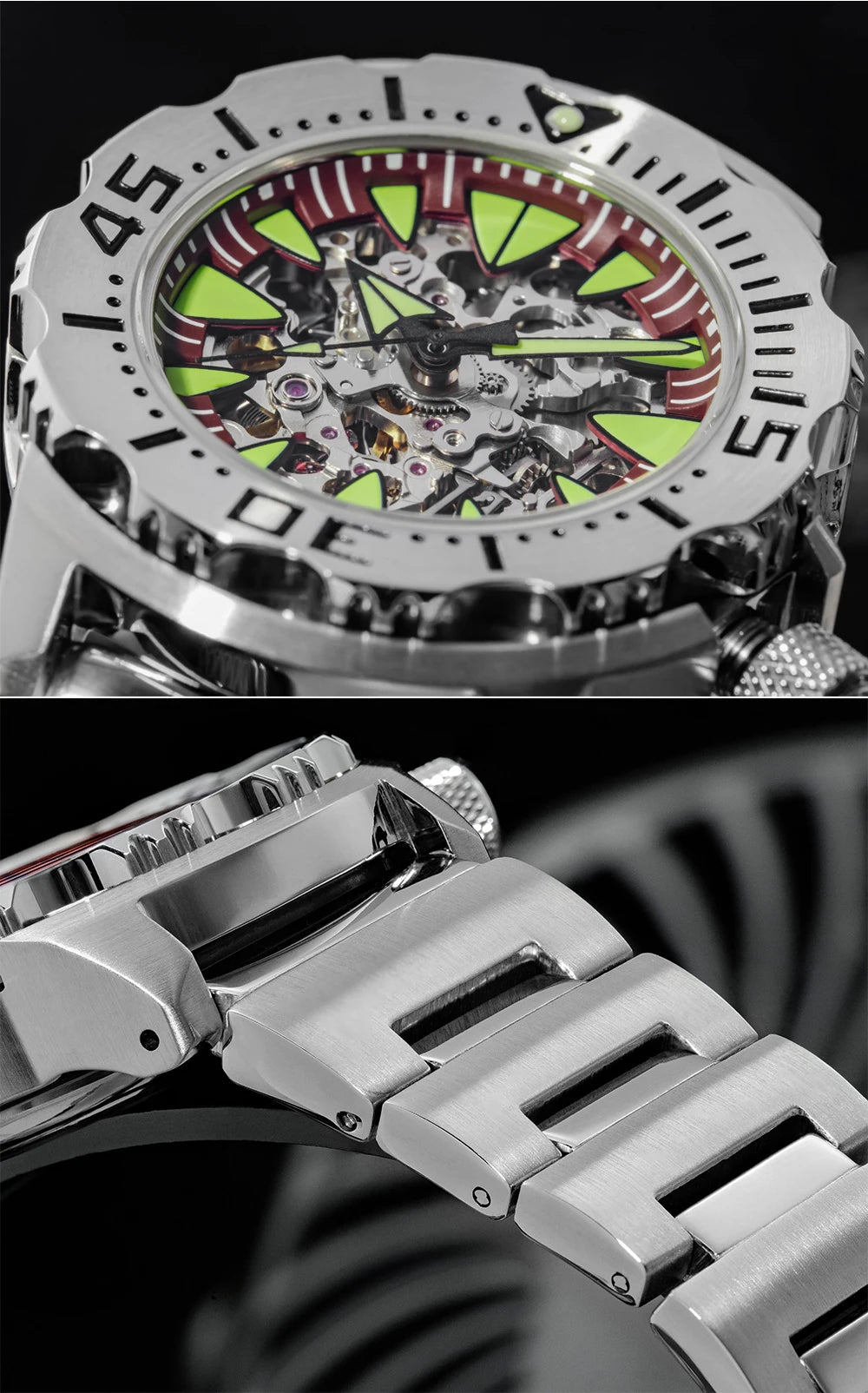 ADDIESDIVE  Luxury Automatic Watches for Men Sapphire 8N24 Stainless Steel Skeleton Luminous 20Bar Waterproof Gift Box Watch