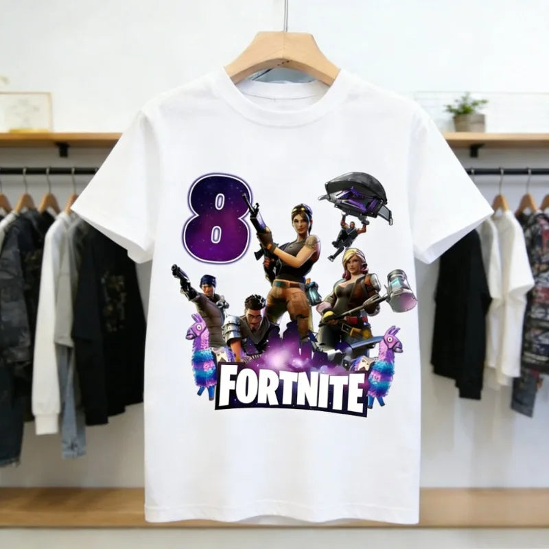 Detské narodeninové tričko Fortnite s číslom pre dievčatá a chlapcov, letné detské bavlnené tričko s krátkym rukávom na párty, darček pre batoľa