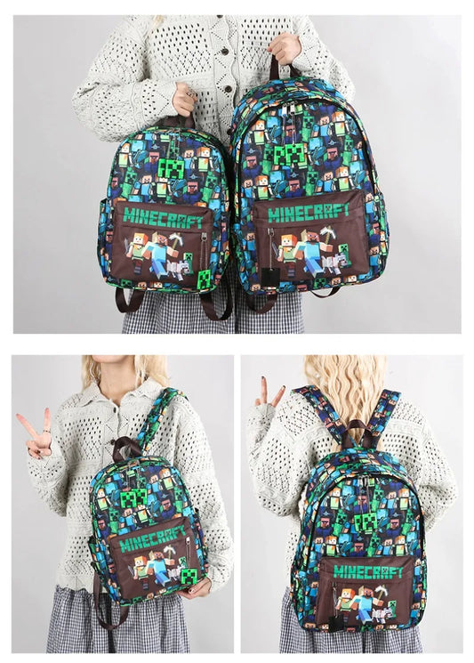 In Stock Minecraft Backpack Graffiti Print Lightweight School Backpack Casual Daily Travel Bag For Male Young Men Outdoor Use