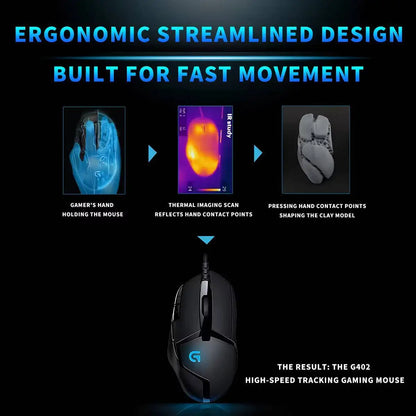 Logitech G402 Wired Gaming Mouse 32-Bit ARM Processor 8 Buttons 500 IPS Anti-Slip for All-Day Gaming and Work Sessions