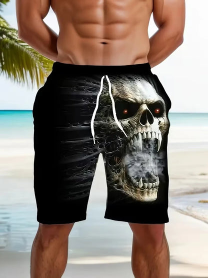 Fashion Skull Print Men Beach Shorts 3D Graphic Board Shorts For Vacation Street Fashion Summer Casual Psychedelic Shorts