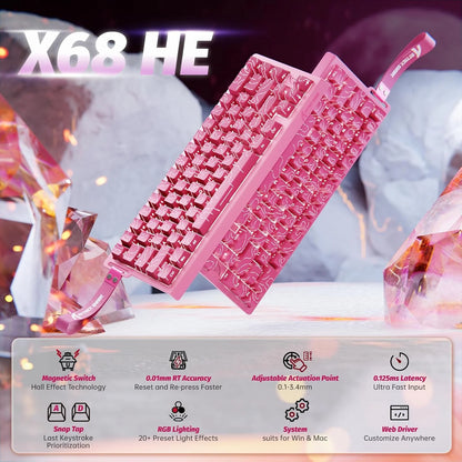ATTACK SHARK X68 HE Rapid Trigger 8KHz Magnetic Keyboard, 0.01mm RT Accuracy, 60% Layout, RGB, Support RT/Snap Tap/DKS/MT/TGL