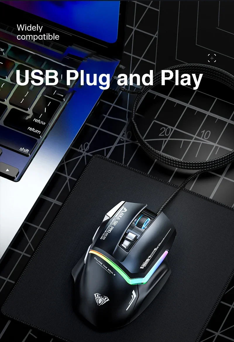 AULA S12Pro Wired Mechanical Mouse 1000HZ 12800DPI RGB Low Latency Macro Defines Esports Gaming Mouse PC Gamer Accessories
