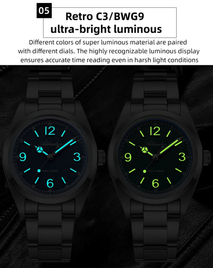 ADDIESDIVE 36mm Bestseller-Herrenuhr AD2518 mit gewölbtem Spiegelglas, 316L-Edelstahl, Herrenuhr, 100m wasserdichte Quarzuhr