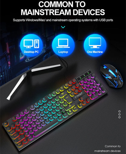 Russian Keyboard with Russian English Letter 100% Keyboard Mouse Kit Translucent Keycaps Backlight Punk Round Keycap Wired TF270