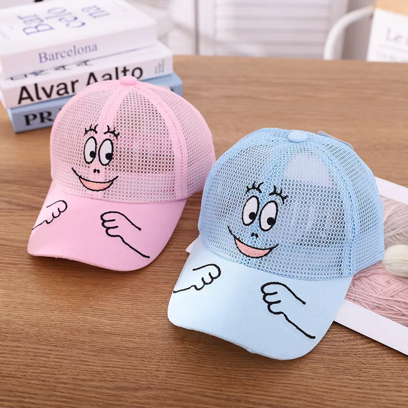 Nuovo cappellino estivo carino per ragazzi, ragazze e bambini con faccina sorridente, in rete, stile Kawaii, cappellino da baseball popolare in stile hip hop, cappellino da sole, DropShipping