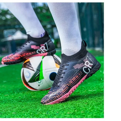 Kinder-Fußballschuhe mit Zehenschutz, Schnürverschluss, kurzen rutschfesten Stollen, strapazierfähig und atmungsaktiv, für Outdoor-Spiele auf Rasen