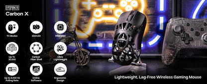 EPOMAKER Carbon X Wired/2.4G/BT Wireless Gaming Mouse 400 to 30,000 DPI Adjustable with PAW3950 Sensor for PC/Mac/Linux
