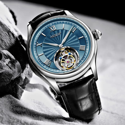 AESOP Mens Mechanical Wristwatches Flying Tourbillon Movement Skeleton Watch for Men Man Luxury Clocks Real Tourbillon Watch