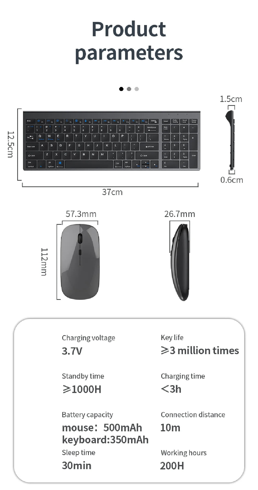 JOMAA Bluetooth&2.4G USB Keyboard and Mouse Set for Laptop Computer ipad Rechargeable Wireless Keyboard and Mouse Combo Slient