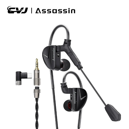 CVJ Assassin Earphones 1BA+1DD+1Vibration Switch Adjustable Gaming E-sports In-Ear 3.5mm&Type-C Hifi Headphones