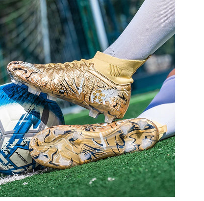 Men's High Ankle Football Boots Turf Soccer Cleats Breathable Non-slip Training Match Sneakers Outdoor Sports FG Soccer Shoes