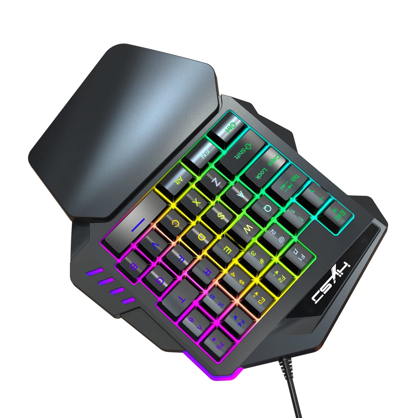 Ergonomic One-Handed Gaming Keyboard, 35-Key Compact Design, RGB Lighting, USB Powered, Thin Film Keys for Enhanced Gaming