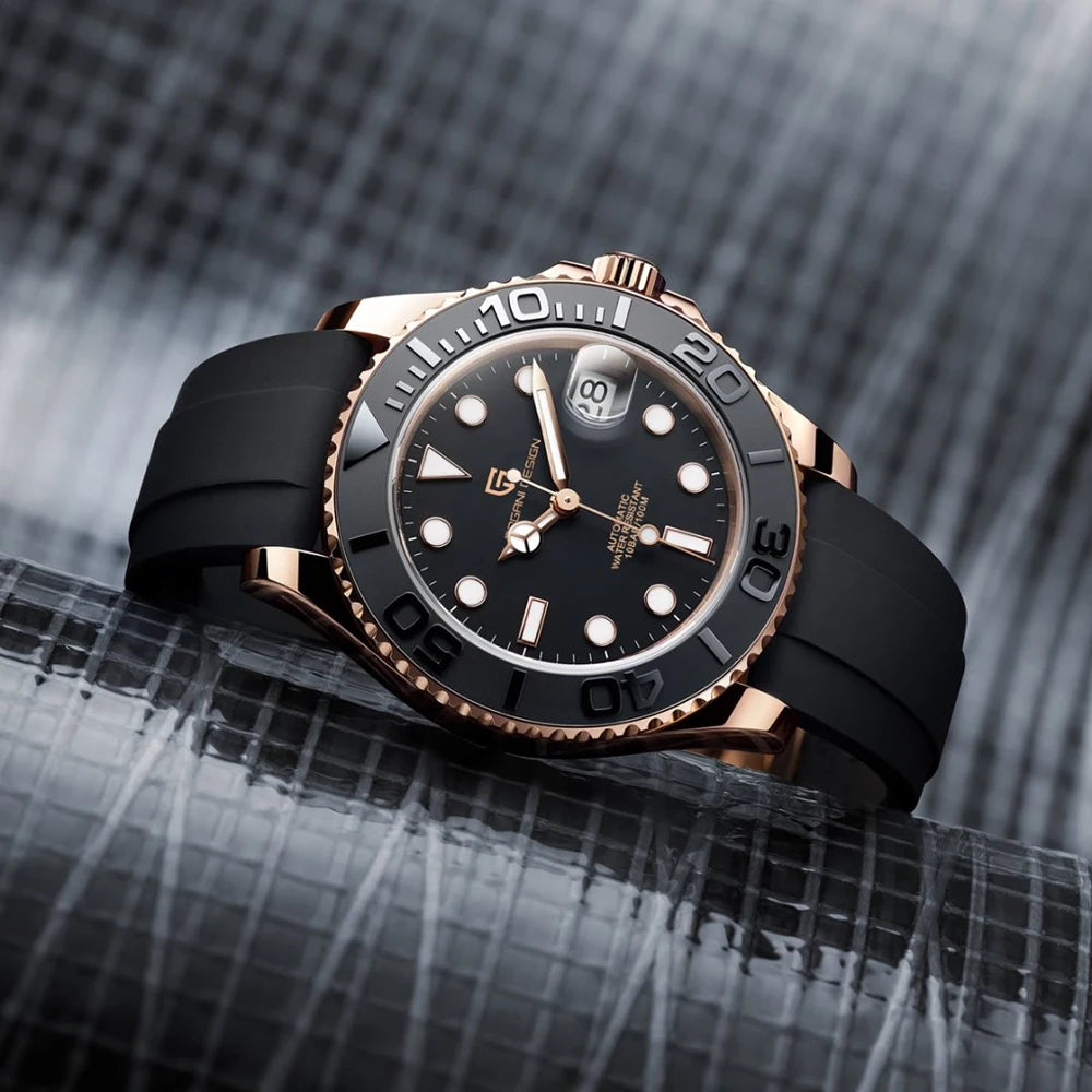 PAGANI DESIGN Luxury Mechanical Automatic Men's Watch Rose Gold Ceramic Rotating Frame Top Business watches for man reloj hombre