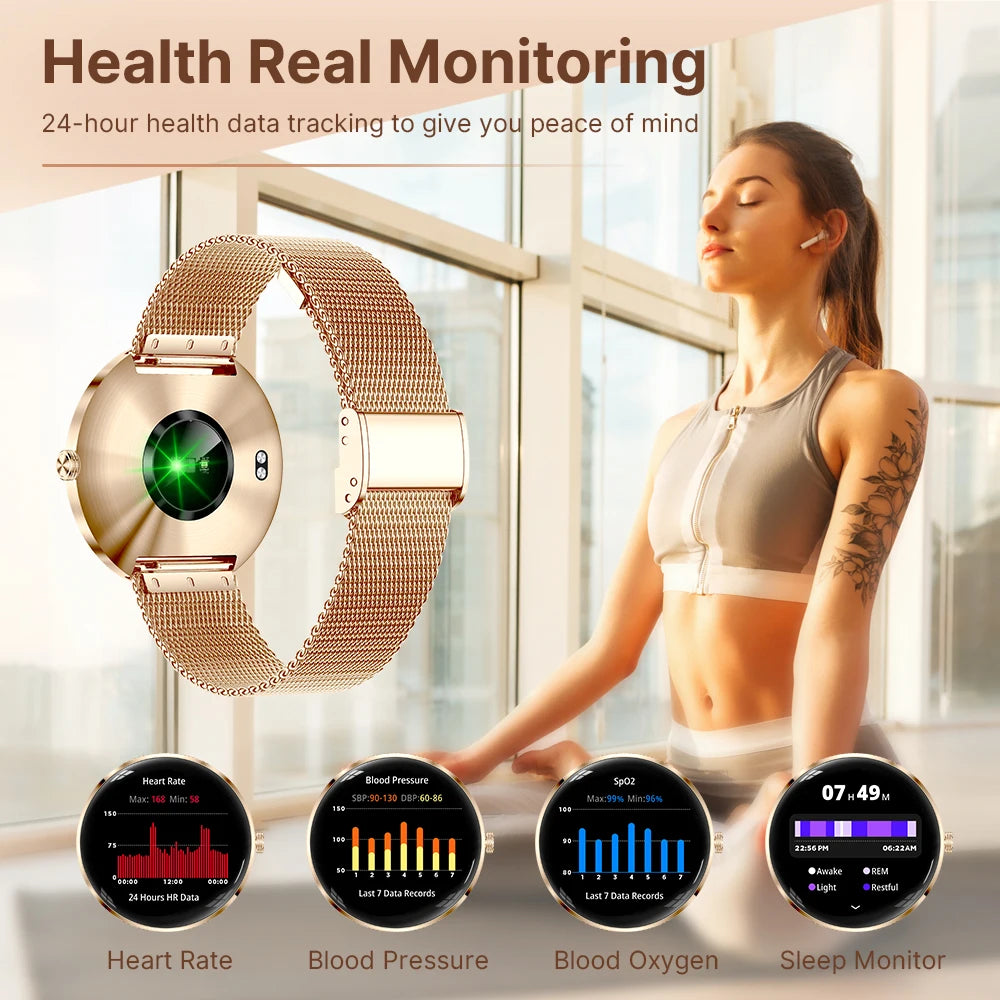 MEVADEN 8.5mm Ultra-thin Luxury Stainless Steel Smart Watch Women 1.43" AMOLED HD Screen Health Monitor Sport Smartwatch H33