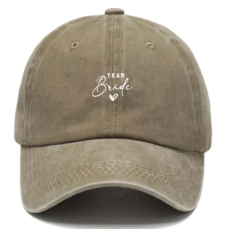 Washed Cotton Baseball Cap Adjustable Distressed Trucker Hat for Women Team Bride Party Caps Customize Bridal Wedding Vintage