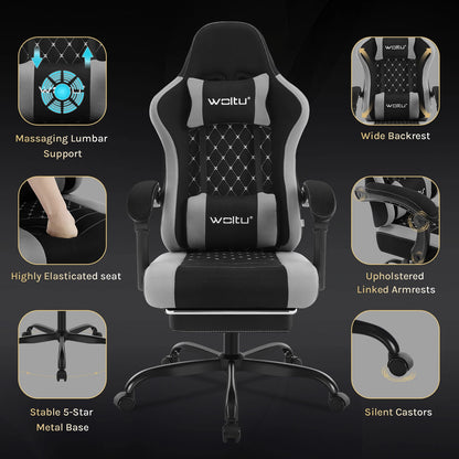 WOLTU Massage Gaming Chair Ergonomic Swivel Computer Chair with Pillow & Footrest Adjustable Headrest Lumbar Support Gamer Chair