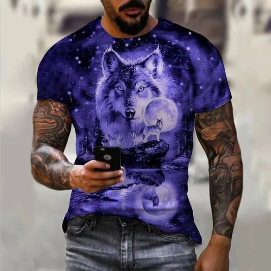 Men's T-Shirts Summer Animal Wolf Pattern 3D Print Tops Tees Summer Women Streetwear Fashion Oversized T Shirt Men Clothing