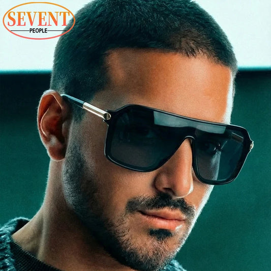 Vintage Oversized One-Piece Shield Sunglasses Men 2026 Luxury Brand Metal Frame Outdoor Sun Glasses For Male Trendy Shades