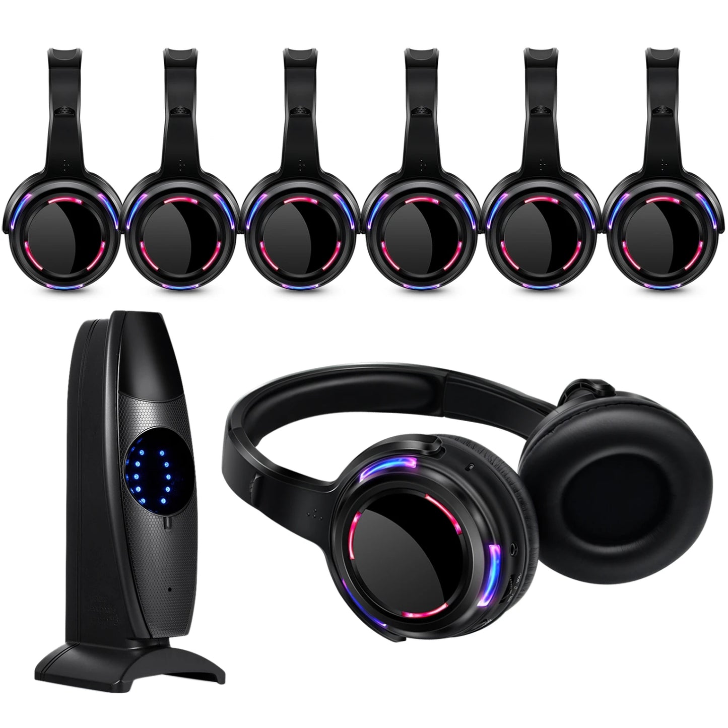 Silent Disco Wireless Headphones with LED Rechargeable Battery RF System for Silent Parties, Clubs, Meetings, Concerts