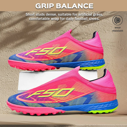 Professional Training TF Soccer Shoes for Men Women Kids PU+Fabric Breathable Wear-Resistant Rubber Sole