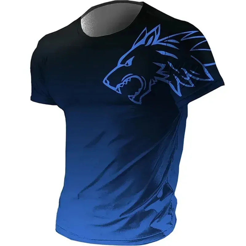 Men's Fitness Sportswear T-shirts 2024 Summer Vintage Men's 3D Printed Quick-Drying Gradient T-shirt Animal Wolf Short Sleeve