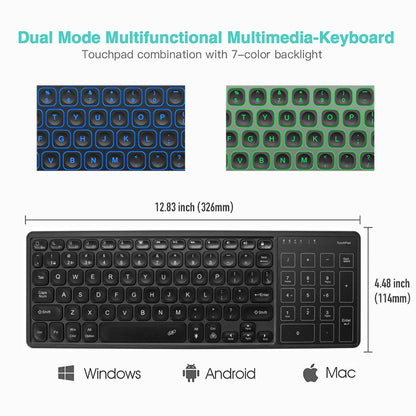 Backlit 7-Colors Bluetooth Keyboard with Touchpad 2.4G Wireless Multimedia Rechargable Keyboard for Laptop PC Tablet