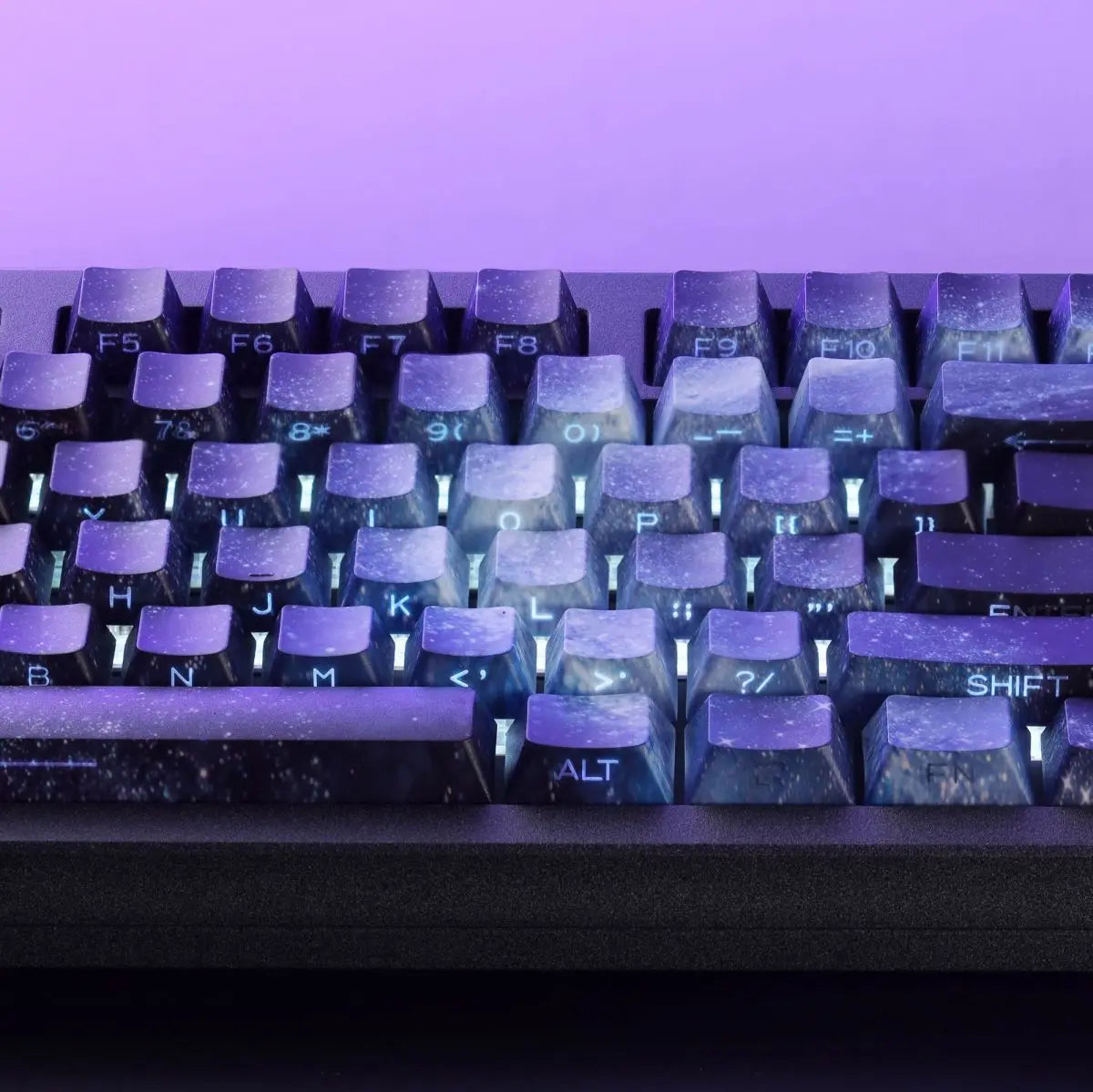 Purple Galaxy Gradient Side Carving Transparent Cherry Keycap PBT 135 Key Compatible with 60/64/84/98/108 Mechanical Keyboard
