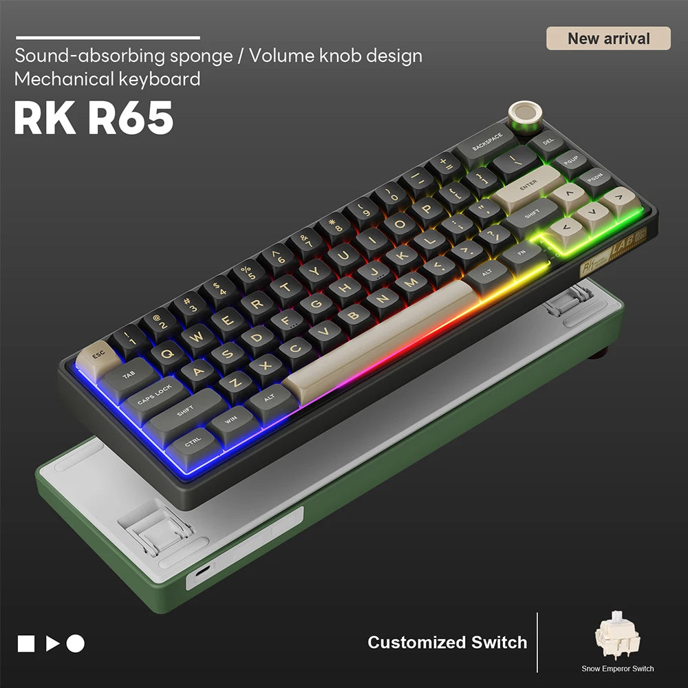 Royal Kludge RK R65 Brazilian Portuguese Mechanical Keyboard Gasket Wired Hot-swappable 66 Key 65% RGB Backlit Gamer Keyboard