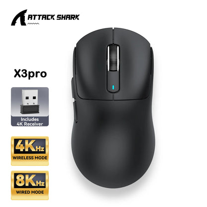 ATTACK SHARK X3/X3PRO 4K/8K Wireless Gaming Mouse, 26K DPI, Tri-Mode (Wired/2.4GHz/BT5.2), Lightweight, PAW3395 Sensor For Gamer