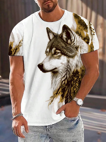 Different Pupil Wolf Print Men's T-shirt Daily Casual Urban Street Fashion Short-sleeved Summer Outdoor Sports Tee