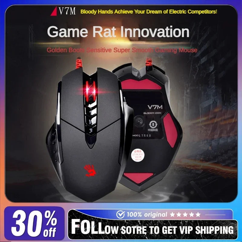 Bloody V7M Wired Mouse RGB Lightweight Ergonomics Design 4000dpi PC Office E-sports Gaming Macro Programming Mouse for CF LOL CS
