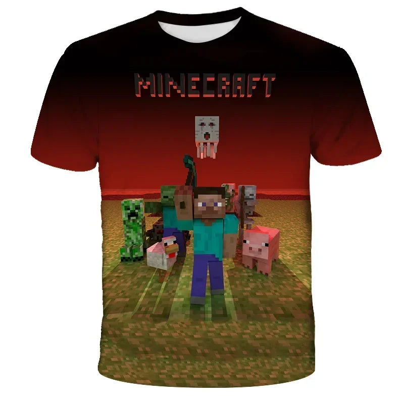 Boys T Shirt Minecraft Popular Tops 3D Printed Casual Summer Cute Boys Girls Building Blocks Cartoon T-shirt Inside Outside Mc