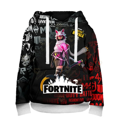 Fortnite-fanien huppari 3D Battle Royale -printillä – cosplay Victory -painettu huppari miehille, naisille ja lapsille, hupullinen streetwear-collegepaita