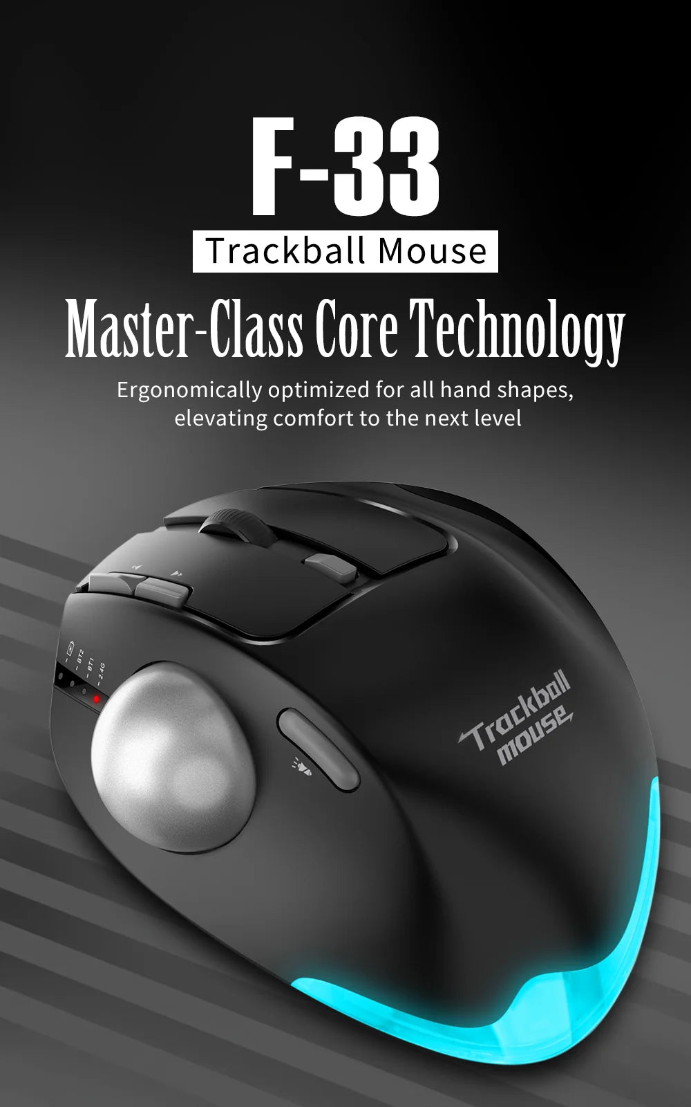 Lefon F33/F26C/F35B Trackball Mouse/Bluetooth Ergonomic Mouse 2.4G Wireless Rechargeable Rollerball Mice for PC Office Drawing