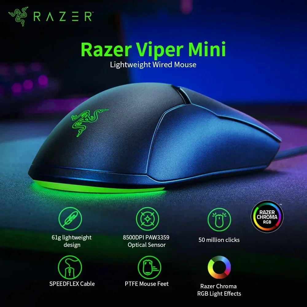 Razer NEW YEAR GIFT gift Thunder Snake Viper Mini Computer Esports Cable Gaming Mouse Laptop RGB Light, Small Hand Mouse
