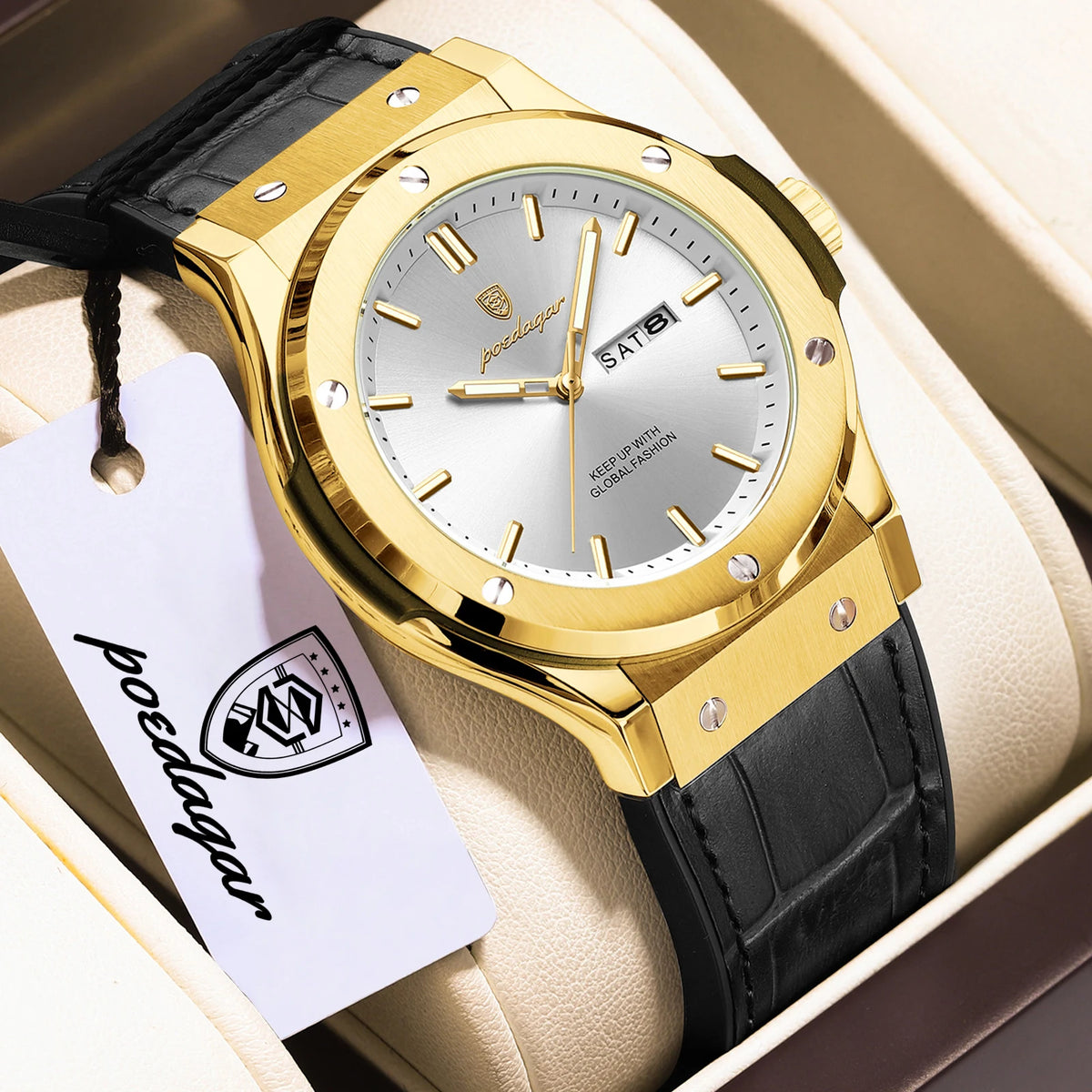 POEDAGAR herenhorloge – Origineel model, zakelijke stijl, waterdicht, siliconen band, datum- en dagweergave, quartz uurwerk, trendy luxe horloge.