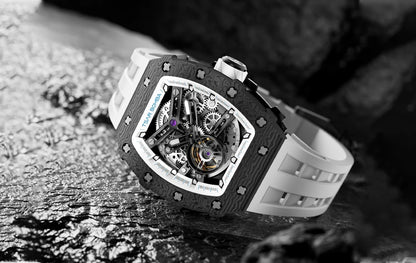 TSAR BOMBA Carbon Fiber Automatic Mechanical Watch for Men Waterproof Skeleton Mens Watches Top Brand Luxury Wristwatches