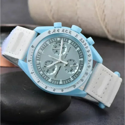 2025 Newest Unisex Quartz Chronograph Watch - Celestial Galaxy Dial 6-Hand Moon Mercury Design