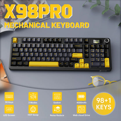 ATTACK SHARK X98PRO Tri-mode Gasket Mechanical Keyboard with TFT Screen & Knob, 99Keys Layout, 5-Layer Foams, Hot-Swap, RGB