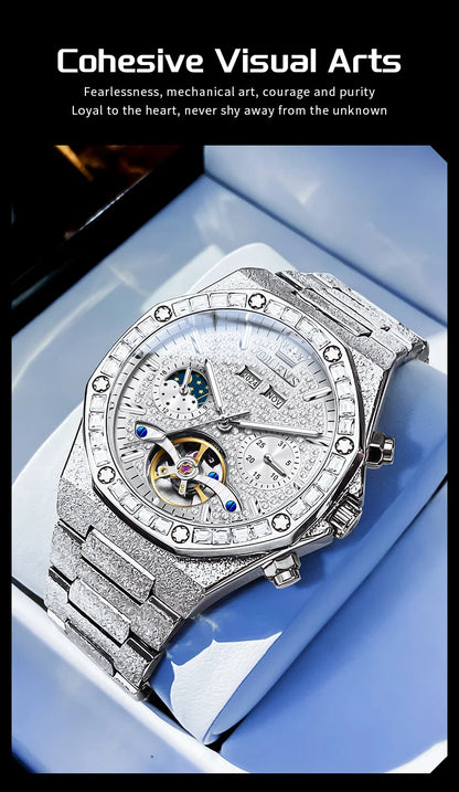 OLEVS Gold Steel Men's Watches Top Brand Automatic Mechanical Luxury Watch Sport Waterproof Tourbillon Wrist Watch Reloj Hombre