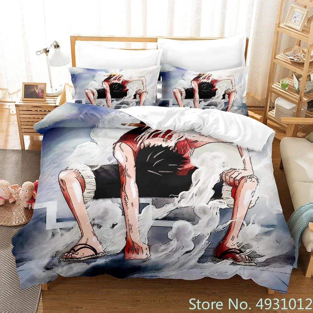 One Piece Luffy Boy 3pcs Bedding Set Quilt Cartoon Duvet Cover Pillowcase Bedclothes Children Kids Boy Bed Bedroom Set
