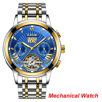LIGE men’s automatic mechanical wristwatches – High-end luxury watch with a tourbillon, an elegant and water-resistant model, ideal for work or formal occasions.